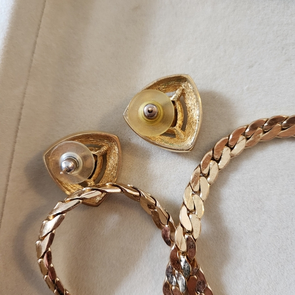 CHRISTIAN DIOR VINTAGE SNAKE CHAIN BLUE CRYSTAL CENTERPIECE CHOKER AND EARRINGS - Picture 7 of 7